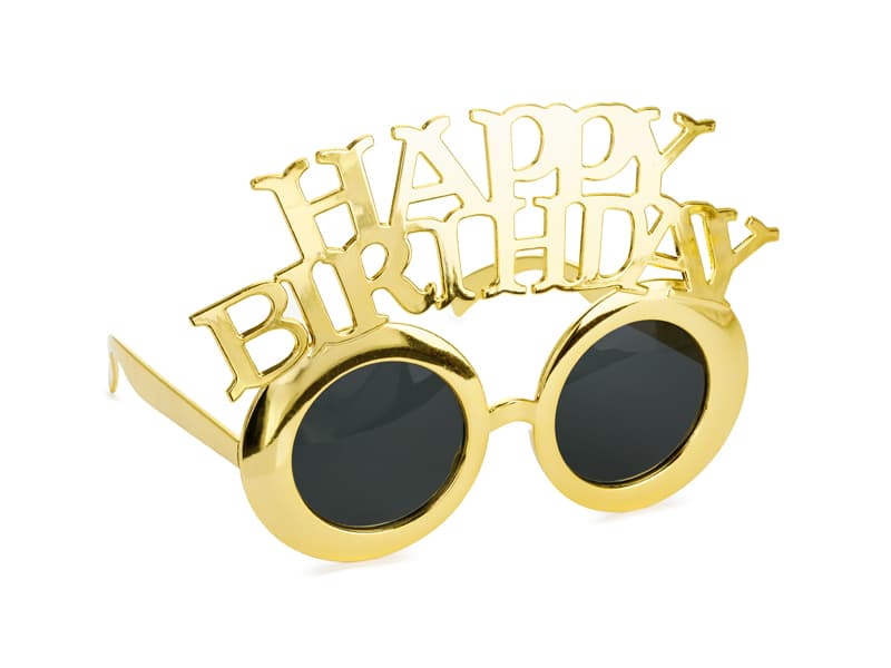 Okulary Happy Birthday, 16.5x11.5 cm, zimny złoty