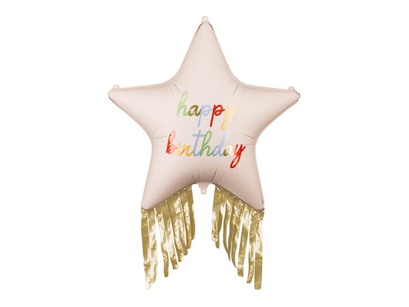 Balon foliowy Gwiazda z frędzlami ''Happy Birthday'', 72x72 cm, mix