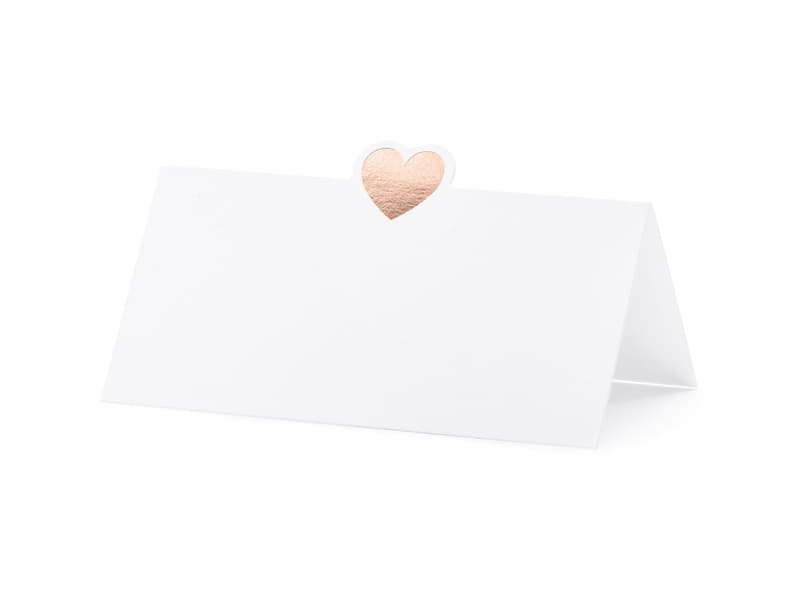 Wizytówki na stół - Serce, różowe złoto, 10x5cm (1 op. / 10 szt.)
