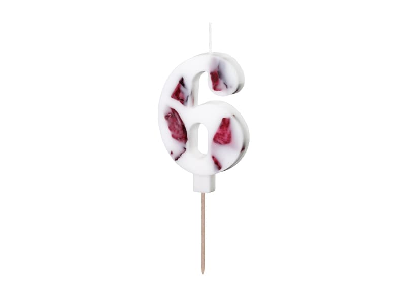 Świeczka urodzinowa Cyfra ''6'', biała z płatkami kwiatów, 8 cm