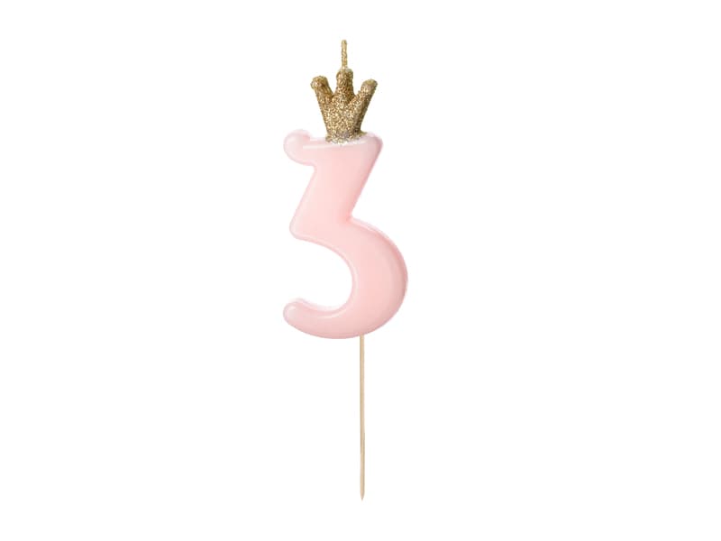Świeczka urodzinowa Cyferka 3, jasny różowy, 9.5cm