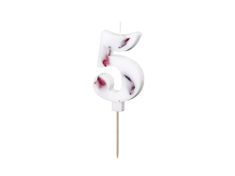 Świeczka urodzinowa Cyfra ''5'', biała z płatkami kwiatów, 8 cm