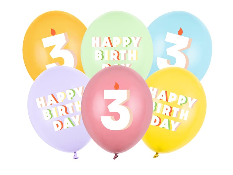 Balony 30 cm, 3, mix (1 op. / 6 szt.)
