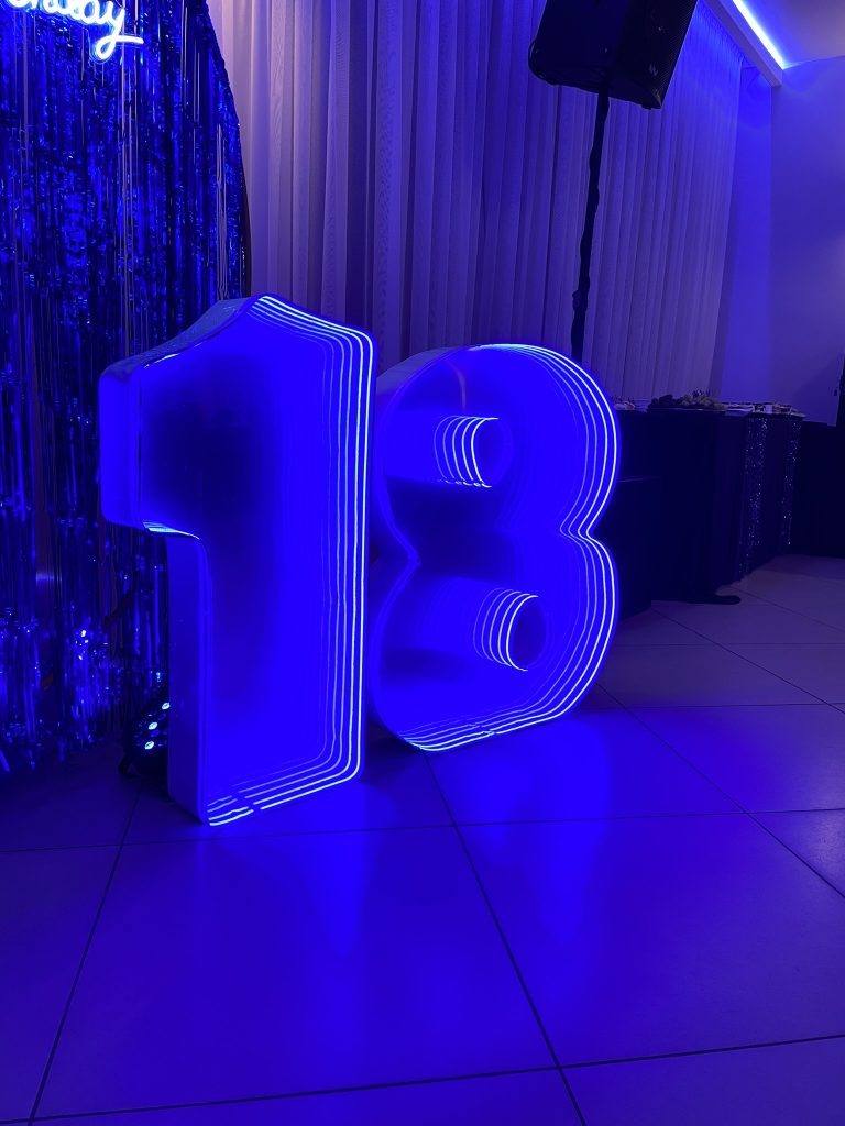 Autorska cyfra 18 LED RGB – dekoracja urodzinowa premium