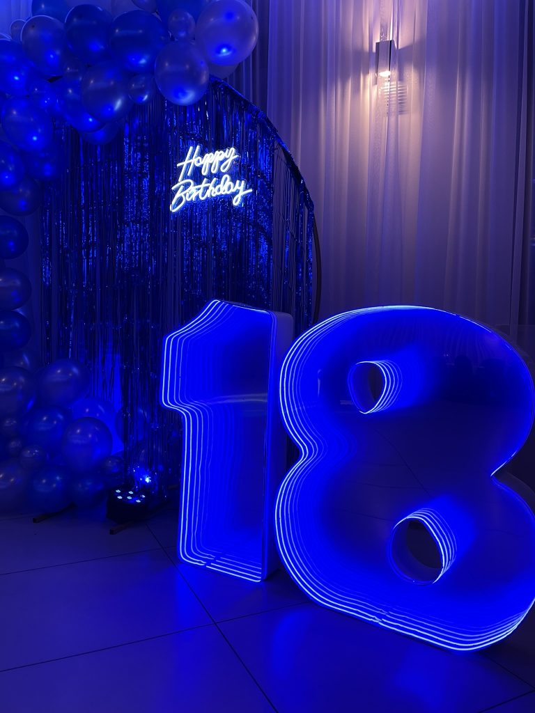 Świecąca cyfra LED 18 – nowoczesna dekoracja na osiemnastkę
