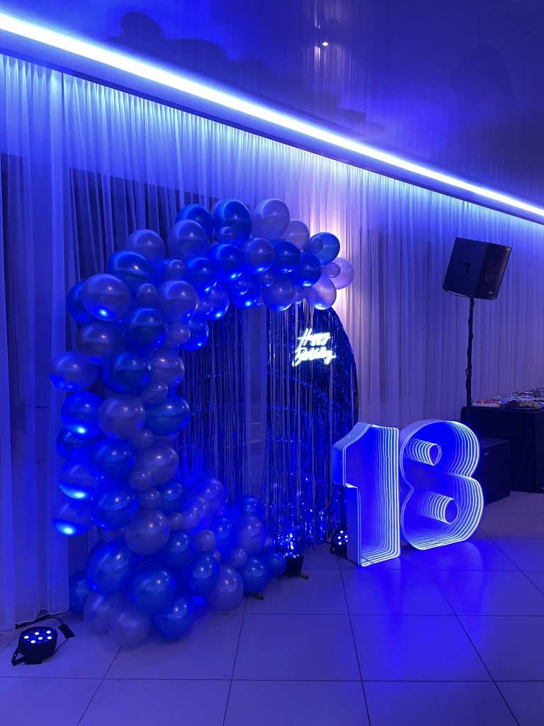 Nowoczesna dekoracja na 18 urodziny – efekt neonowy