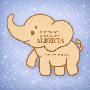 pamiątka dla gości "słonik" na pierwsze urodziny (personalizowana)
