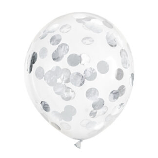 Balony z konfetti – kółka, 30cm, srebrny (1 op. / 6 szt.)
