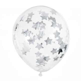Balony z konfetti – gwiazdki, 30cm, srebrny (1 op. / 6 szt.)