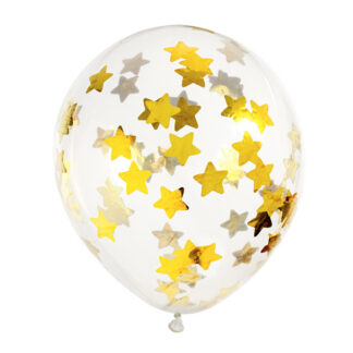 Balony z konfetti – gwiazdki, 30cm, złoty (1 op. / 6 szt.)