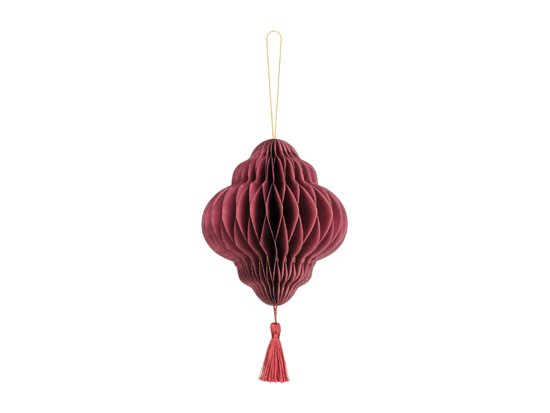Bombka papierowa honeycomb Latarnia, bordo, 13,2x15cm