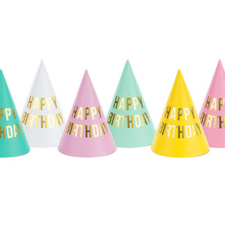 Czapeczki Happy Birthday, mix, 16cm (1 op. / 6 szt.)