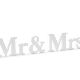 Drewniany napis Mr & Mrs, biały, 50x9,5cm