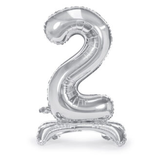 Stojący balon foliowy Cyfra ”2”, 70cm, srebrny
