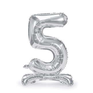 Stojący balon foliowy Cyfra ”5”, 70cm, srebrny