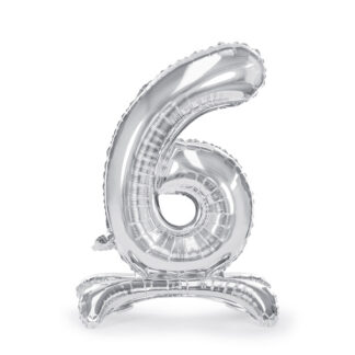 Stojący balon foliowy Cyfra ”6”, 70cm, srebrny