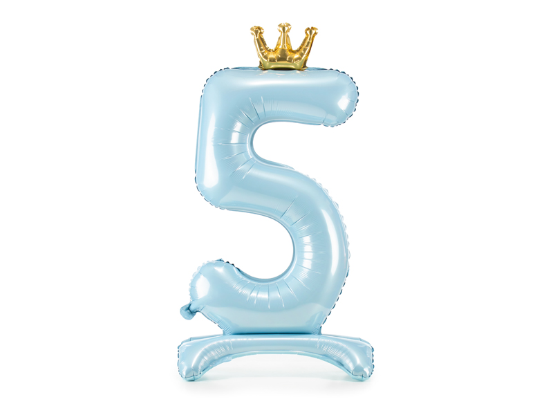 Stojący balon foliowy cyfra ''5'', 84 cm, błękit