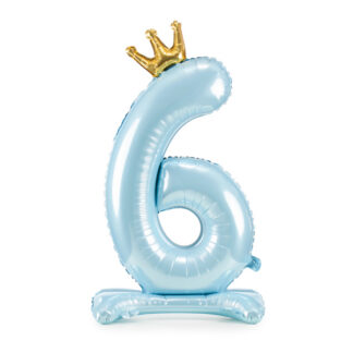 Stojący balon foliowy cyfra ”6”, 84 cm, błękit