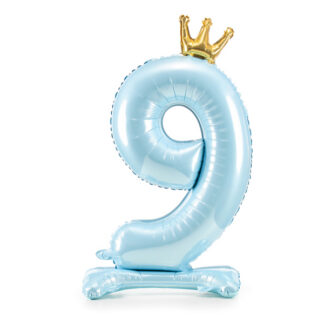 Stojący balon foliowy cyfra ''9'', 84 cm, błękit