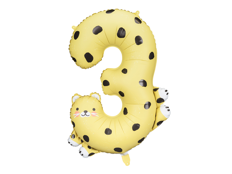 Balon foliowy Cyfra 3 - Gepard, 72.5x109 cm, mix