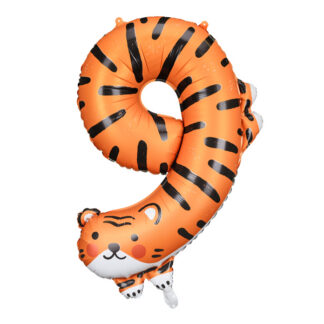 Balon foliowy Cyfra 9 - Tygrys, 64x87 cm, mix