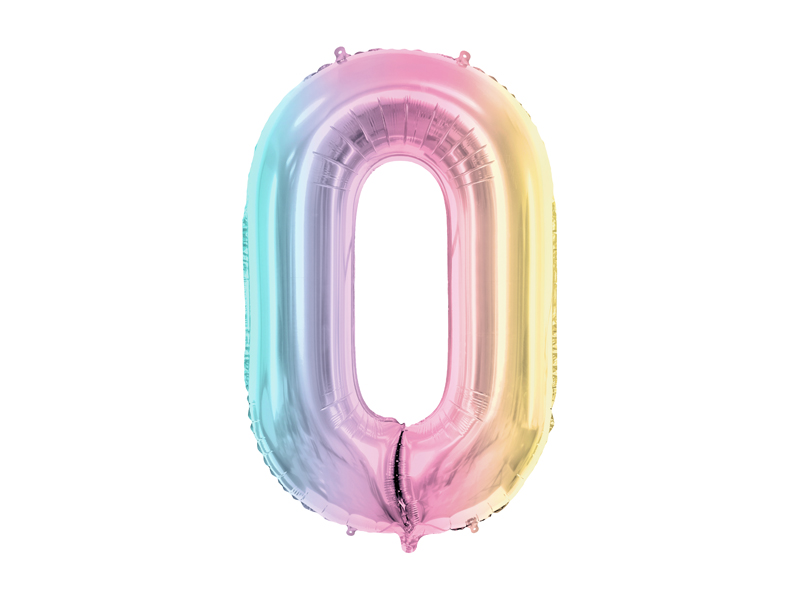 Balon foliowy Cyfra ''0'', 86cm, pastelowy tęczowy