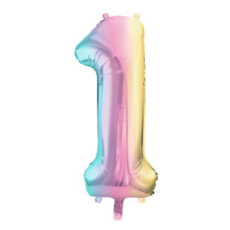 Balon foliowy Cyfra ”1”, 86cm, pastelowy tęczowy