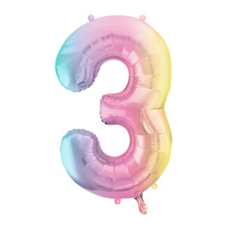 Balon foliowy Cyfra ”3”, 86cm, pastelowy tęczowy