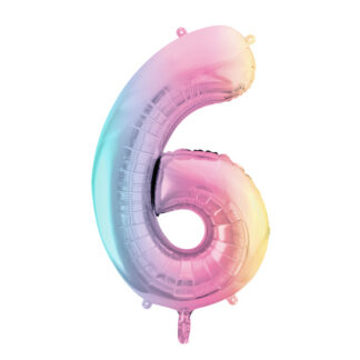 Balon foliowy Cyfra ”6”, 86cm, pastelowy tęczowy