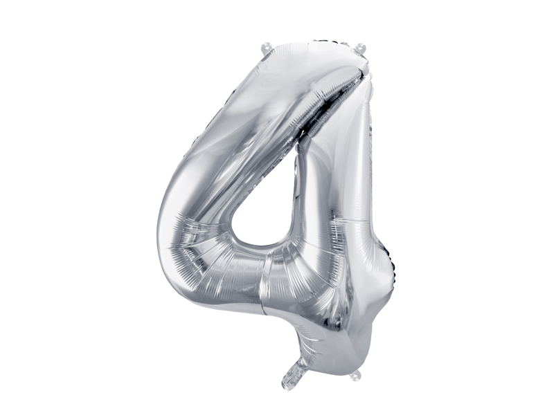 Balon foliowy Cyfra ''4'', 72cm, srebrny