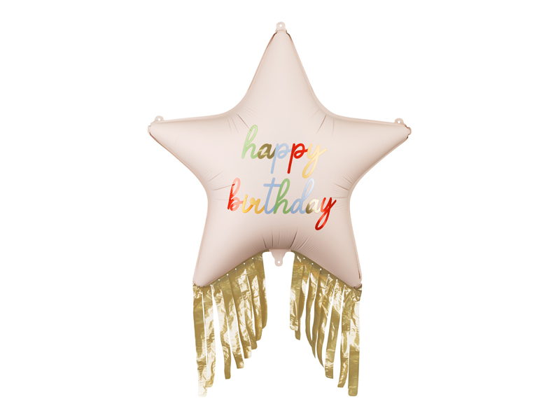 Balon foliowy Gwiazda z frędzlami ''Happy Birthday'', 72x72 cm, mix