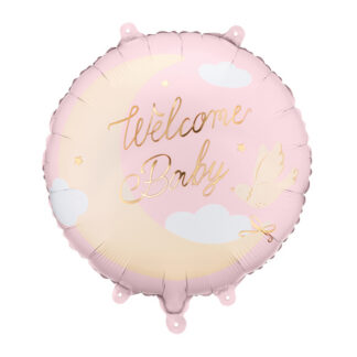 Balon foliowy pastylka ”Welcome Baby”, 35×35 cm, jasnoróżowy