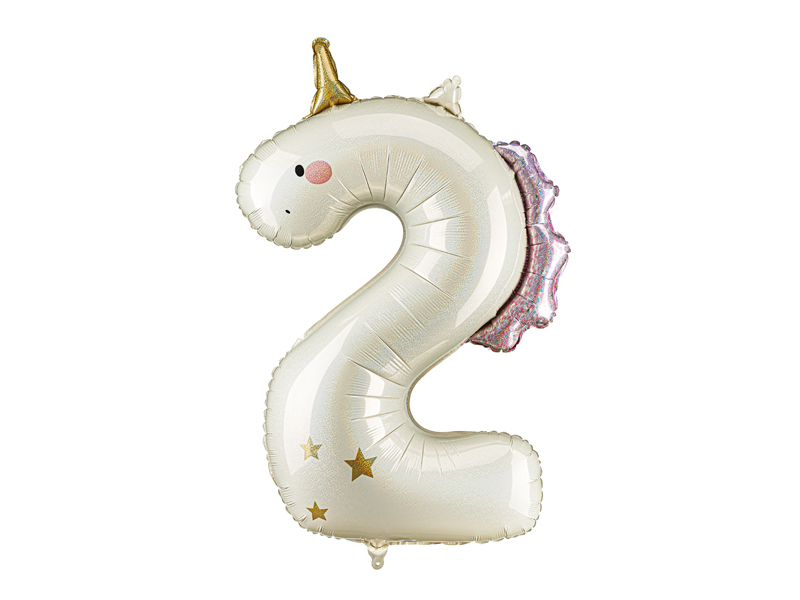 Balon foliowy Cyfra ''2'' Jednorożec, 93cm, mix