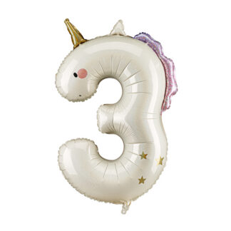 Balon foliowy Cyfra ”3” Jednorożec, 93cm, mix