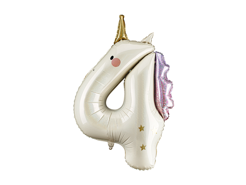 Balon foliowy Cyfra ''4'' Jednorożec, 93cm, mix