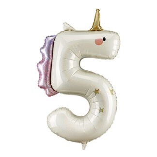 Balon foliowy Cyfra ”5” Jednorożec, 93cm, mix