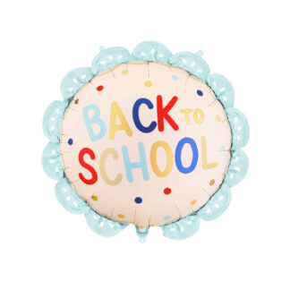 Balon foliowy pastylka z falbanką Back to school, 52×52 cm, kremowo-niebieski