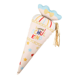 Balon foliowy rożek Hurra Schulkind, 34.5×99 cm, kremowy