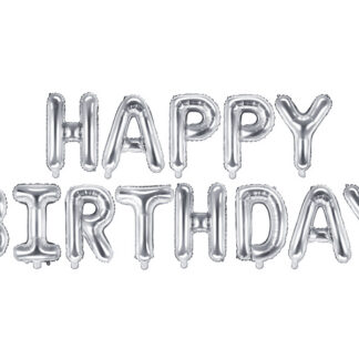 Balon foliowy Happy Birthday, 340x35cm, srebrny