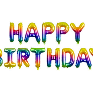 Balon foliowy Happy Birthday, 340x35cm, tęczowy