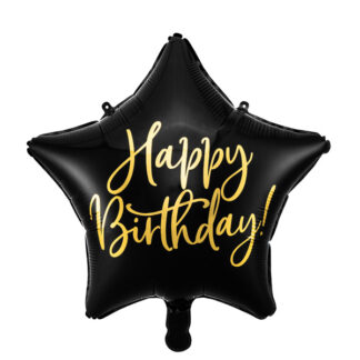 Balon foliowy Happy Birthday, 40cm, czarny