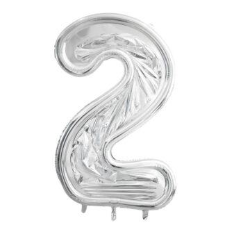 Forma Cyfra ”2” dla balonów lateksowych, 126cm, srebrne błyszczące