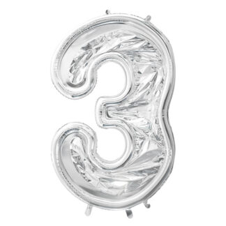 Forma Cyfra ”3” dla balonów lateksowych, 126cm, srebrne błyszczące