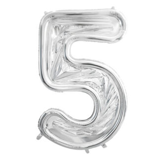 Forma Cyfra ”5” dla balonów lateksowych, 126cm, srebrne błyszczące