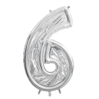 Forma Cyfra ”6” dla balonów lateksowych, 126cm, srebrne błyszczące