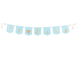Baner Oh baby z frędzlami, 2.5 m, błękit