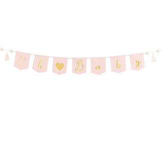 Baner Oh baby z frędzlami, 2.5 m, jasny różowy