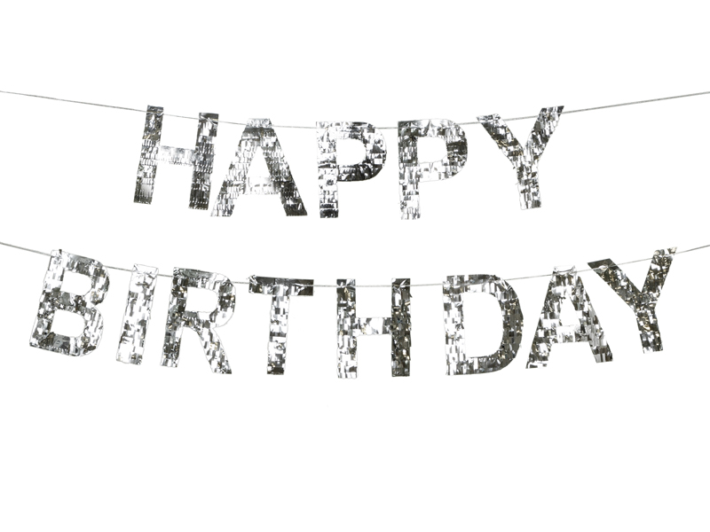 Baner Happy Birthday, 2.2m, srebrny