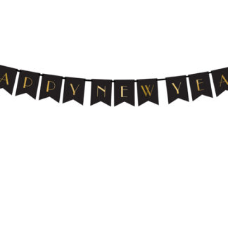 Baner Happy New Year, czarny, 15 x 170 cm