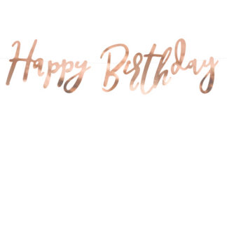 Baner Happy Birthday, różowe złoto, 16,5x62cm